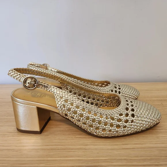 J. Crew Woven Slingback Heels Gold - Picture 5 of 6